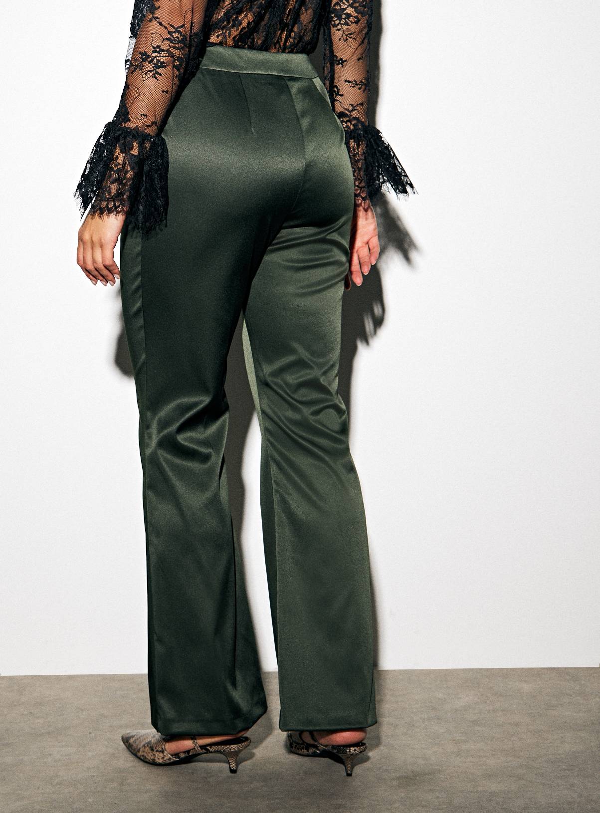 Dark Green Tailored Bootcut Satin Trousers  16R - Image 4